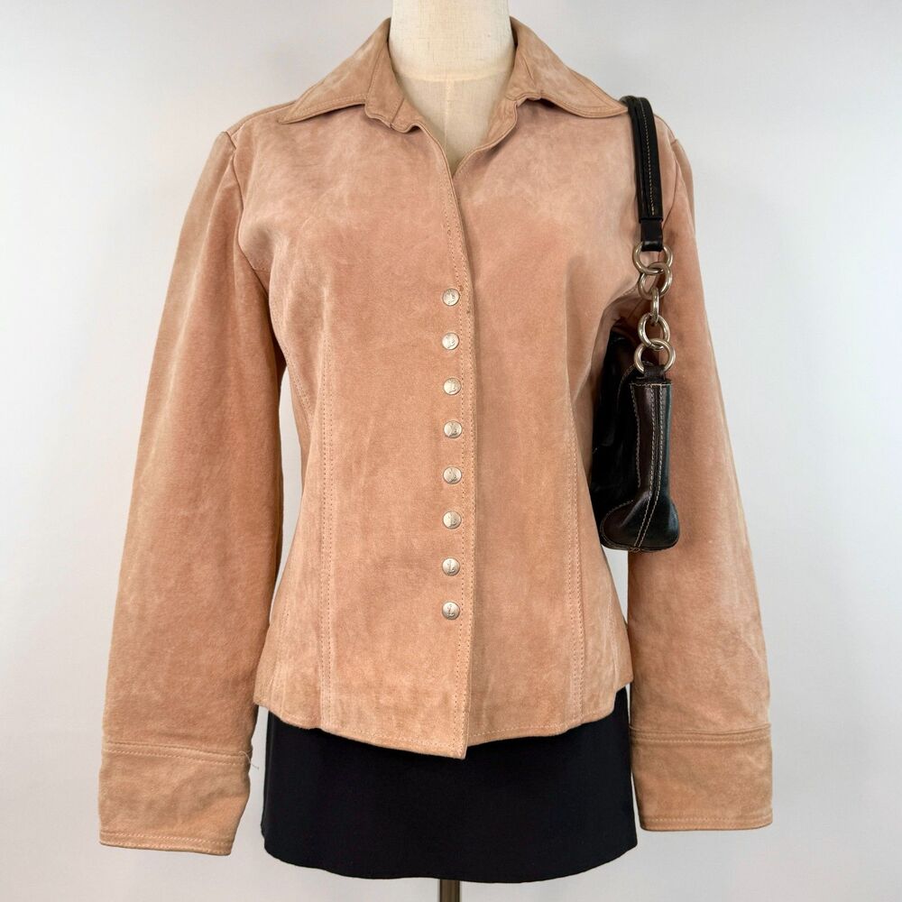 Vintage Pink Suede Button Up Collared Blazer Jacket Boho Y2K Coquette Size M